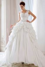 Exquisite Wide Straps Appliqued Corset Cathedral Wedding Dress Sale