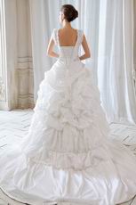 Exquisite Wide Straps Appliqued Corset Cathedral Wedding Dress Sale