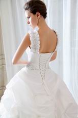 Exquisite Wide Straps Appliqued Corset Cathedral Wedding Dress Sale