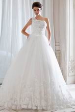 Princess One Shoulder Neck Bridal Dress With Handcrafted Flowers