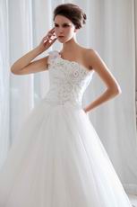 Princess One Shoulder Neck Bridal Dress With Handcrafted Flowers