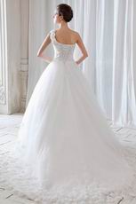 Princess One Shoulder Neck Bridal Dress With Handcrafted Flowers