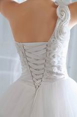 Princess One Shoulder Neck Bridal Dress With Handcrafted Flowers