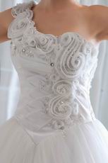 Princess One Shoulder Neck Bridal Dress With Handcrafted Flowers