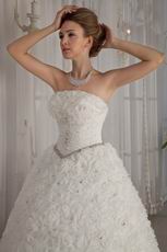 Exquisite Strapless Rolled Fabric Flowers Ivory Bridal Wedding Dress