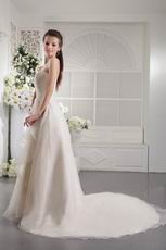 Column Strapless Empire Ivory Organza Appliqued Wedding Dress