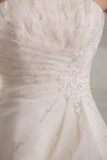 Column Strapless Empire Ivory Organza Appliqued Wedding Dress
