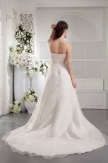 Column Strapless Empire Ivory Organza Appliqued Wedding Dress