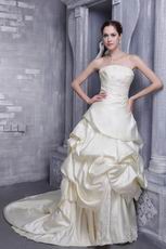 A-line Strapless Champagne Taffeta Bridal Gown With Applique