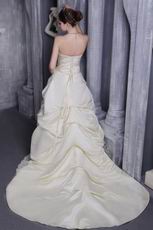 A-line Strapless Champagne Taffeta Bridal Gown With Applique