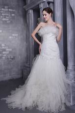 White Strapless Organza Appliques Mermaid Bridal Dress Cheap