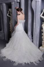 White Strapless Organza Appliques Mermaid Bridal Dress Cheap