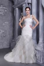 White Mermaid One Shoulder Court Train Organza Wedding Dress