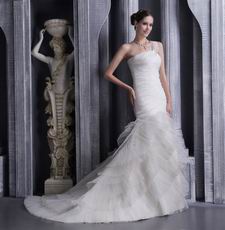 White Mermaid One Shoulder Court Train Organza Wedding Dress