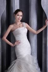 White Mermaid One Shoulder Court Train Organza Wedding Dress