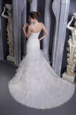 White Mermaid One Shoulder Court Train Organza Wedding Dress