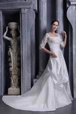 Modest A-line Square Neck Wedding Dress With Lace Half Sleeves