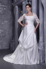 Modest A-line Square Neck Wedding Dress With Lace Half Sleeves