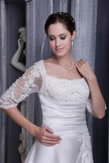 Modest A-line Square Neck Wedding Dress With Lace Half Sleeves