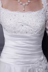 Modest A-line Square Neck Wedding Dress With Lace Half Sleeves