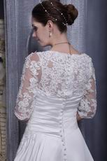 Modest A-line Square Neck Wedding Dress With Lace Half Sleeves