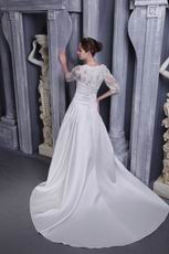 Modest A-line Square Neck Wedding Dress With Lace Half Sleeves