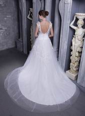 White Square Open Back Tulle Lace Wedding Dress For Discount