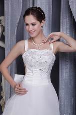 Appliqued Straps Cross Back Bridal Gowns With Flower Back