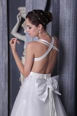 Appliqued Straps Cross Back Bridal Gowns With Flower Back