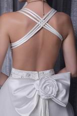 Appliqued Straps Cross Back Bridal Gowns With Flower Back