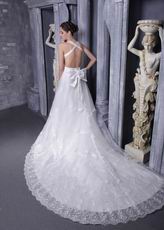 Appliqued Straps Cross Back Bridal Gowns With Flower Back