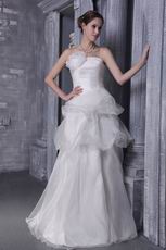 Strapless Ivory Organza Bridal Dress With Handmade Flower