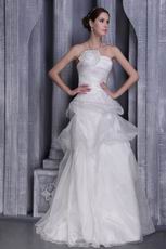 Strapless Ivory Organza Bridal Dress With Handmade Flower