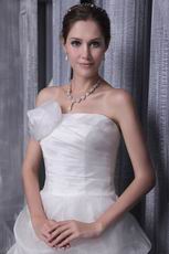 Strapless Ivory Organza Bridal Dress With Handmade Flower