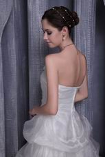 Strapless Ivory Organza Bridal Dress With Handmade Flower