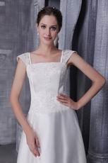 Square Neckline Chapel Train Skirt Western Wedding Dress