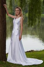 Elegant V Neckline White Taffeta Garden Wedding Dresss With Beading