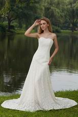 Classical Strapless Court Train Lace Wedding Dress For Bride