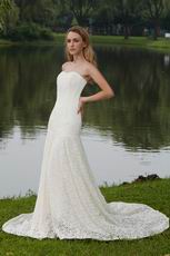 Classical Strapless Court Train Lace Wedding Dress For Bride