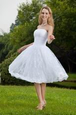 White Strapless Knee-length Short Lace Beach Wedding Dress