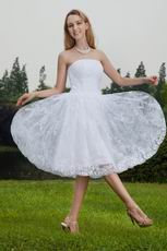 White Strapless Knee-length Short Lace Beach Wedding Dress