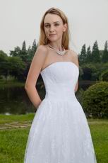 White Strapless Knee-length Short Lace Beach Wedding Dress