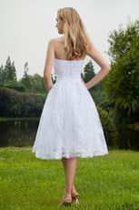 White Strapless Knee-length Short Lace Beach Wedding Dress