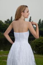 White Strapless Knee-length Short Lace Beach Wedding Dress