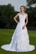 Off The Shoulder White Taffeta Lace Wedding Dress By Designer