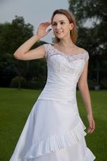 Off The Shoulder White Taffeta Lace Wedding Dress By Designer