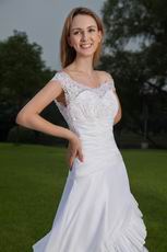 Off The Shoulder White Taffeta Lace Wedding Dress By Designer