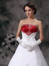 New Arrival Strapless Embroidery Wedding Dress With Wine Red