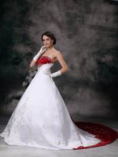 New Arrival Strapless Embroidery Wedding Dress With Wine Red