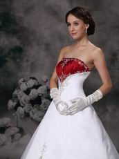 New Arrival Strapless Embroidery Wedding Dress With Wine Red